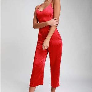 Red Satin Culotte Jumpsuit